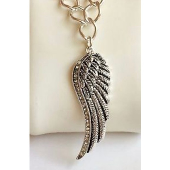 Silver Crystal Angel Wing Necklace 16-19" Angels Plated - Picture 5 of 8